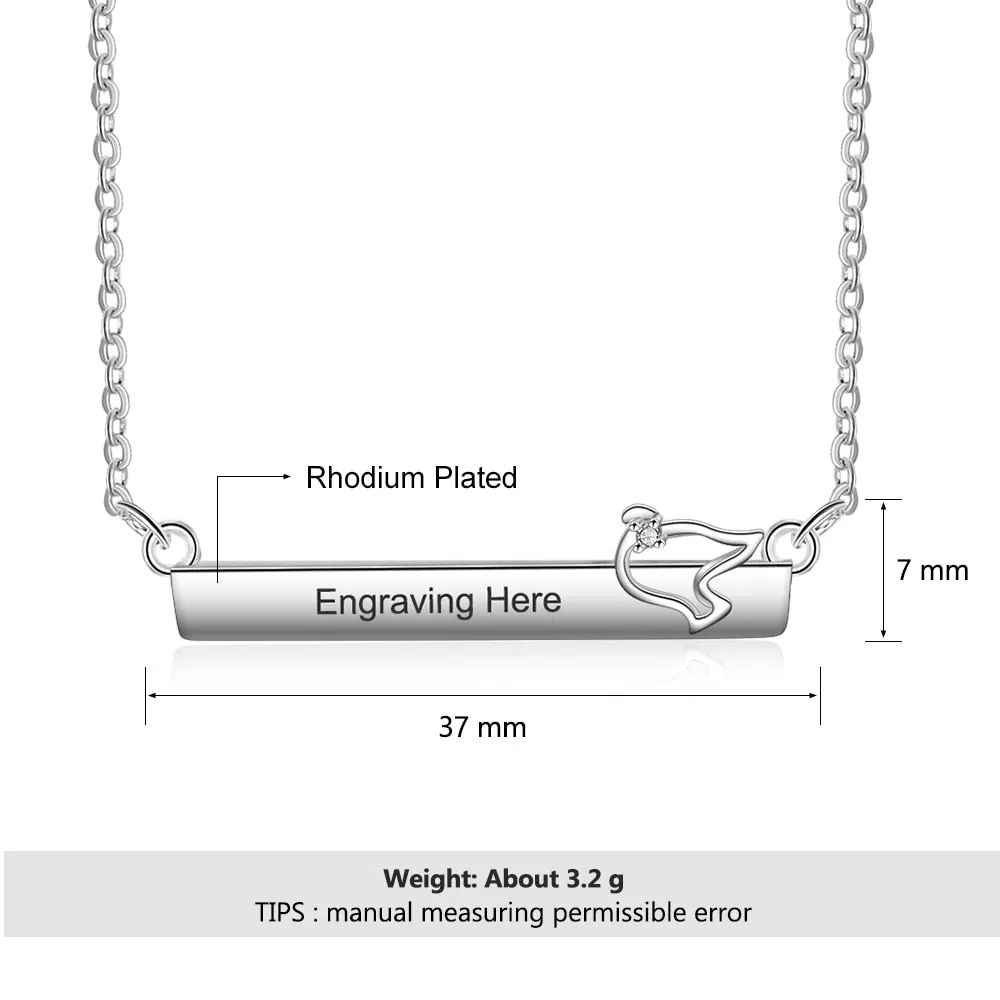 Personalized Name Necklace Strip Shape With Bird