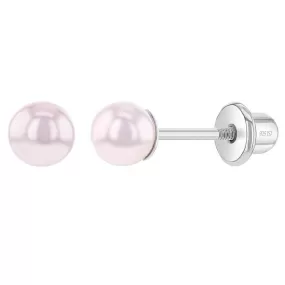 Pink Tone Pearls 3-5mm Sterling Silver Baby Children Screw Back Earrings