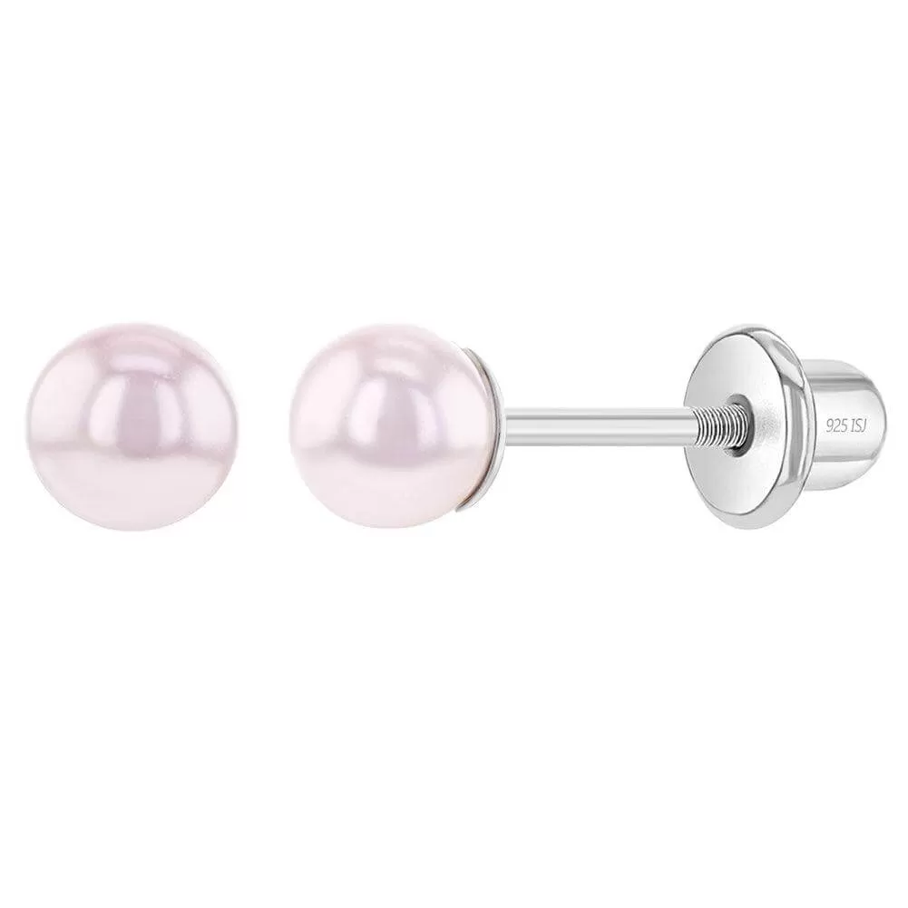 Pink Tone Pearls 3-5mm Sterling Silver Baby Children Screw Back Earrings