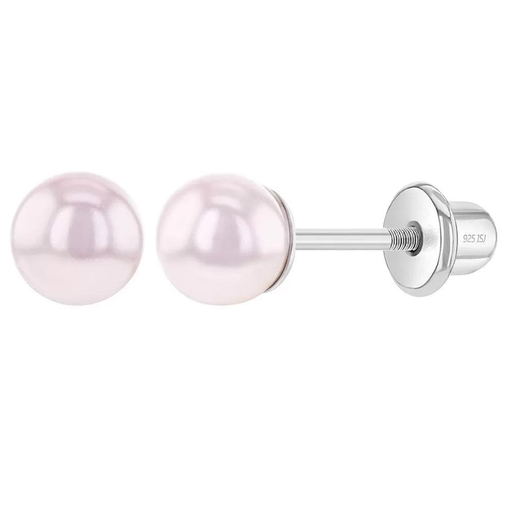 Pink Tone Pearls 3-5mm Sterling Silver Baby Children Screw Back Earrings