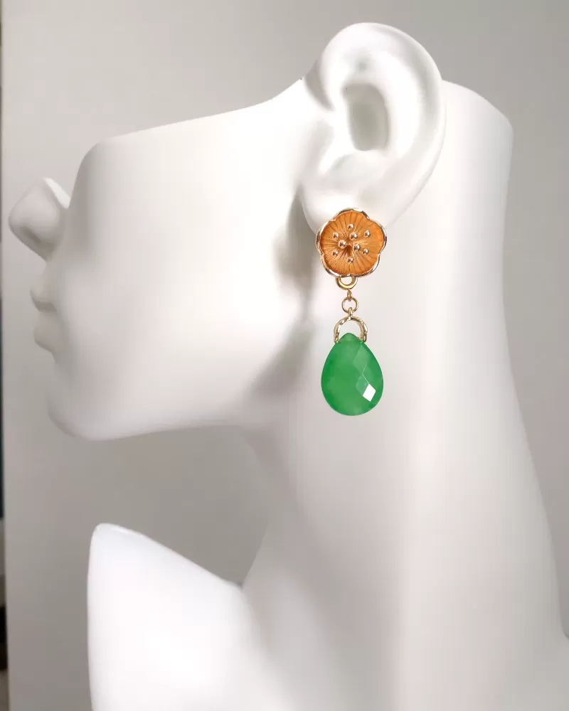 Pistil with Green Jade Stud Earrings