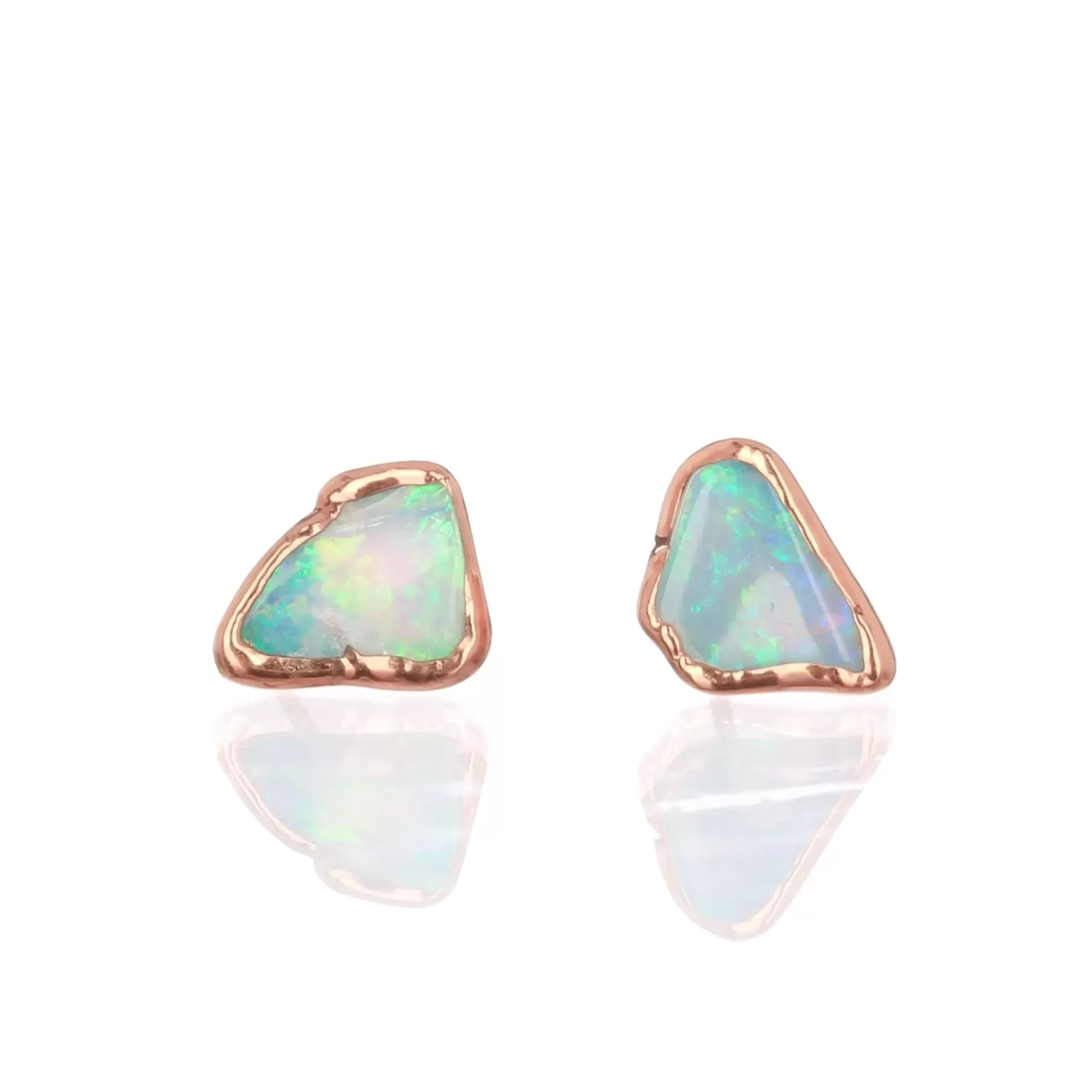 Raw Australian Opal Earrings in Rose Gold