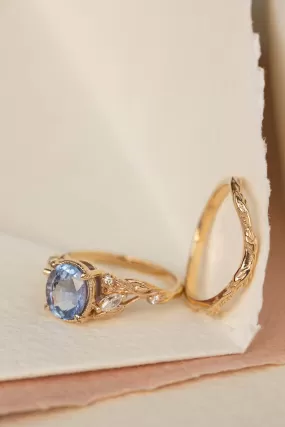 READY TO SHIP: Patricia ring set in 14K yellow gold, natural sapphire oval cut 8x6* mm, accent natural diamonds, AVAILABLE RING SIZES: 6-8US