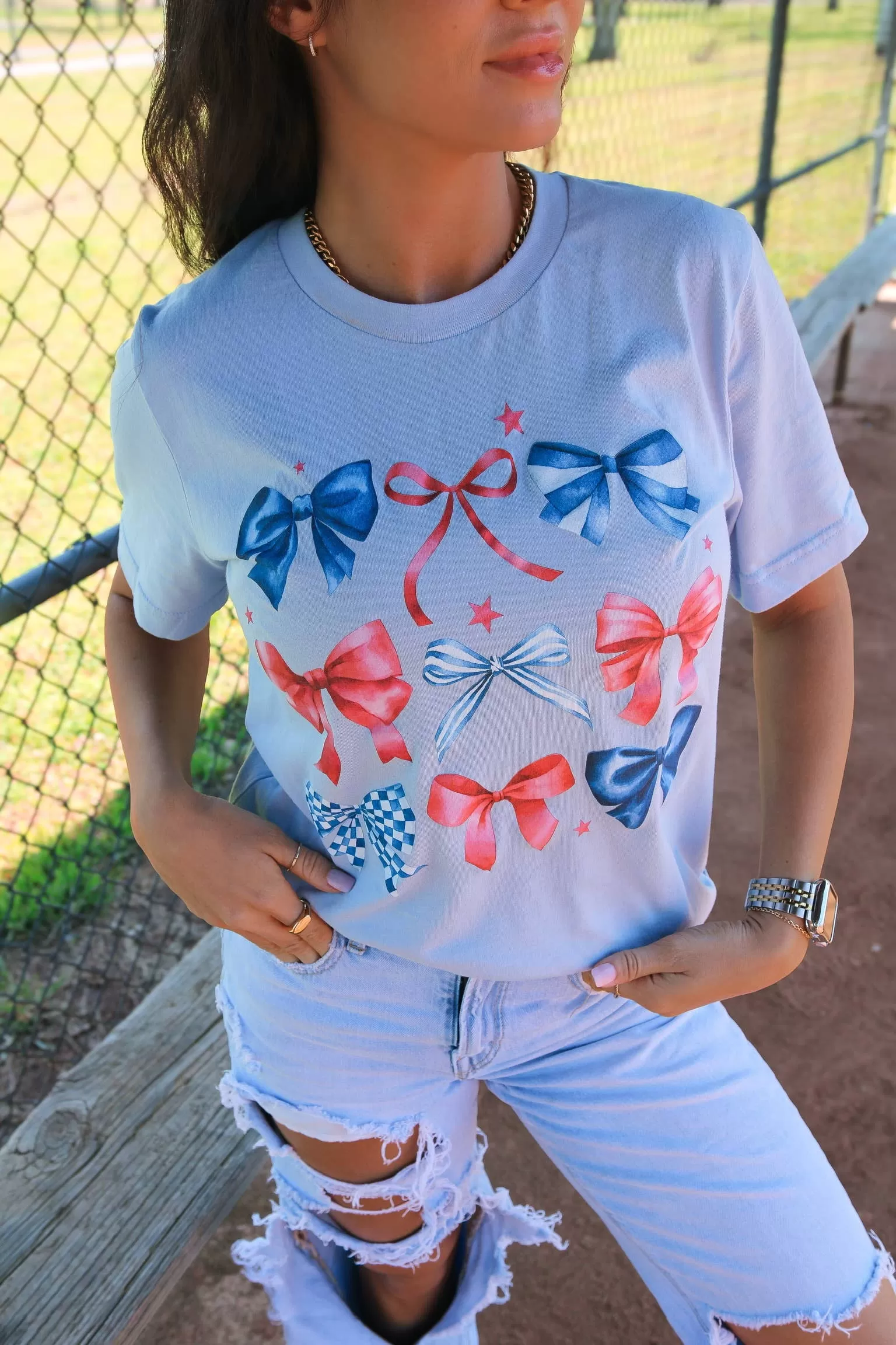 Red White & Bows Light Blue Tee