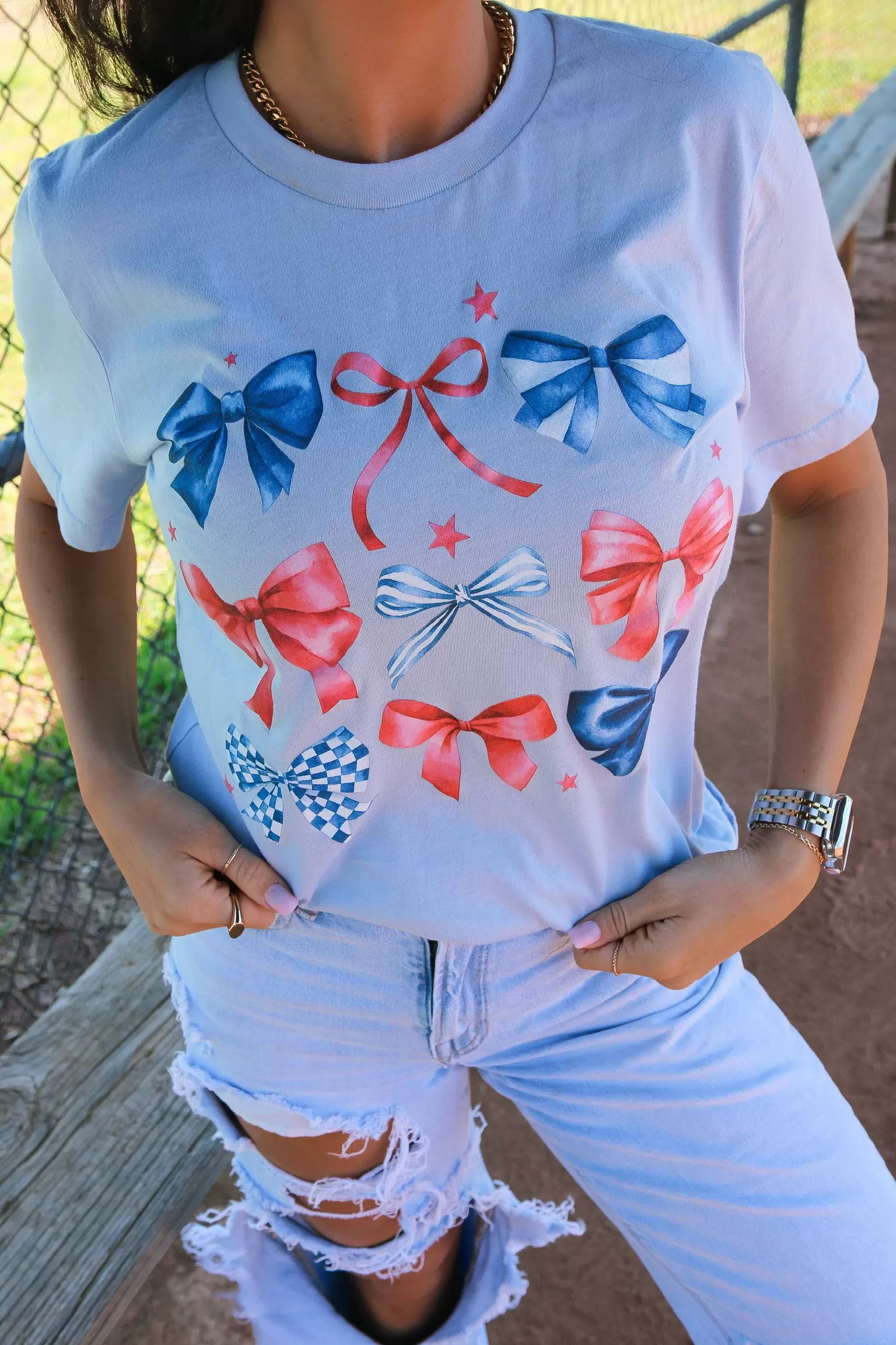 Red White & Bows Light Blue Tee