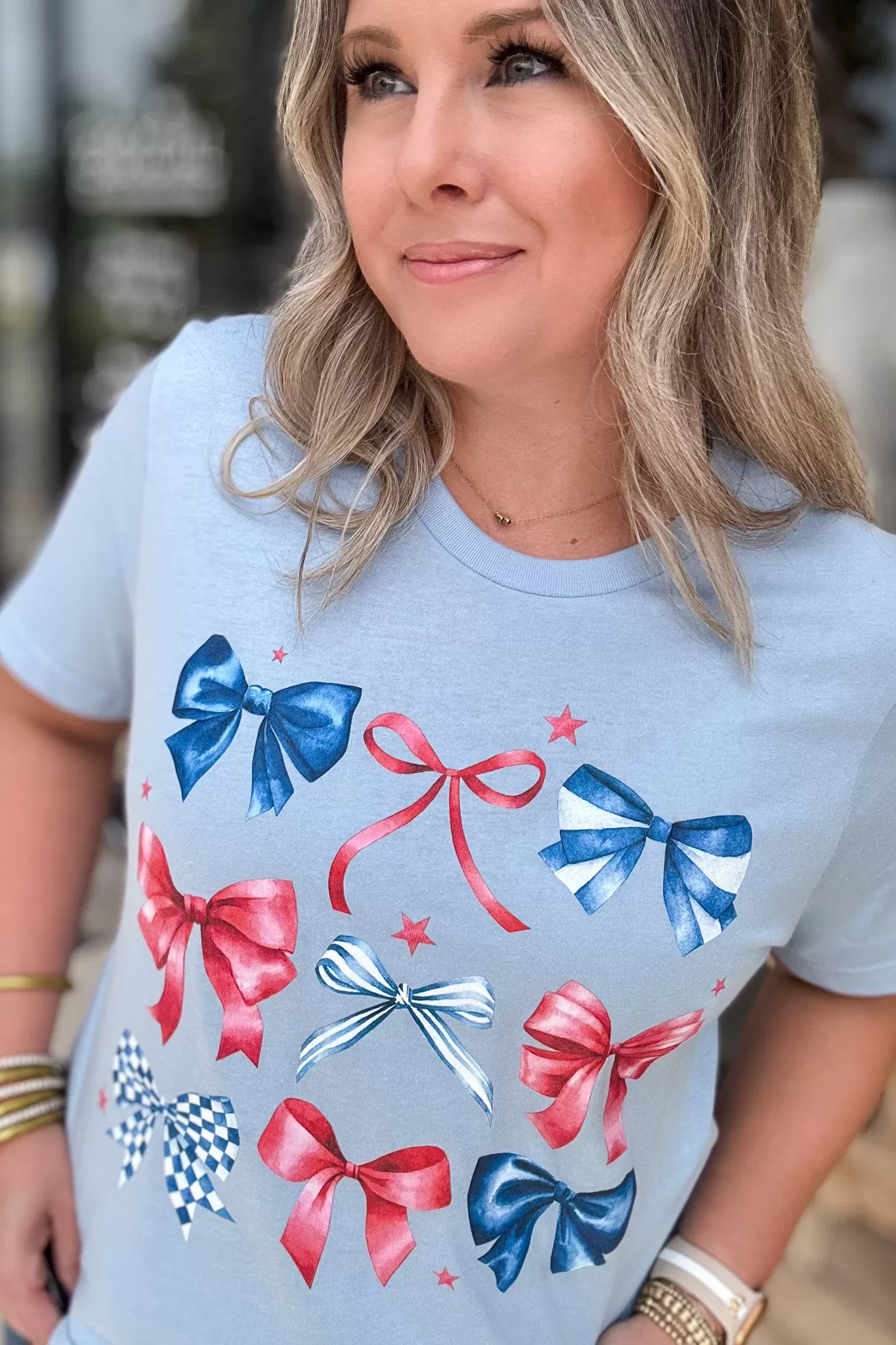 Red White & Bows Light Blue Tee