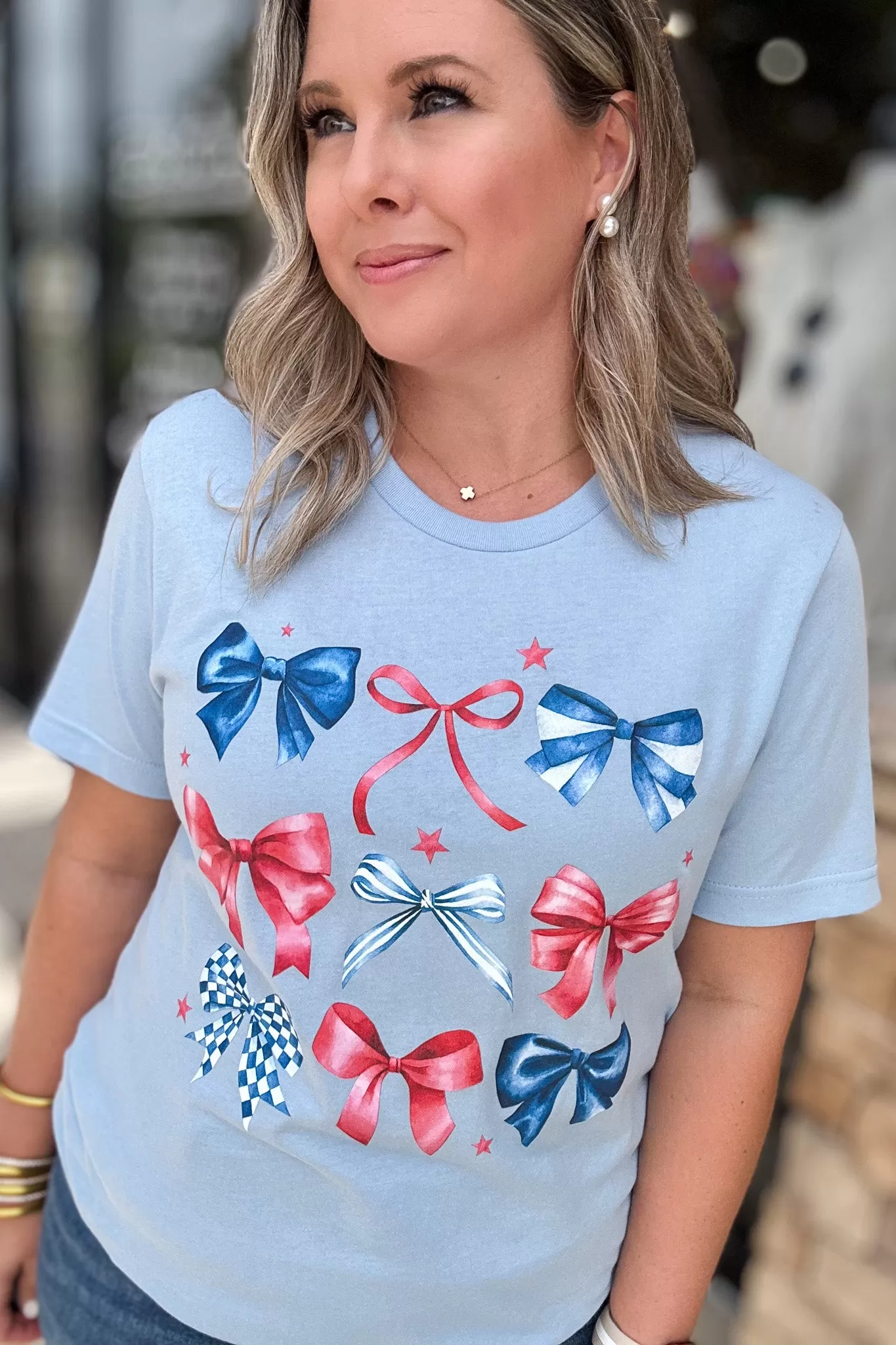 Red White & Bows Light Blue Tee