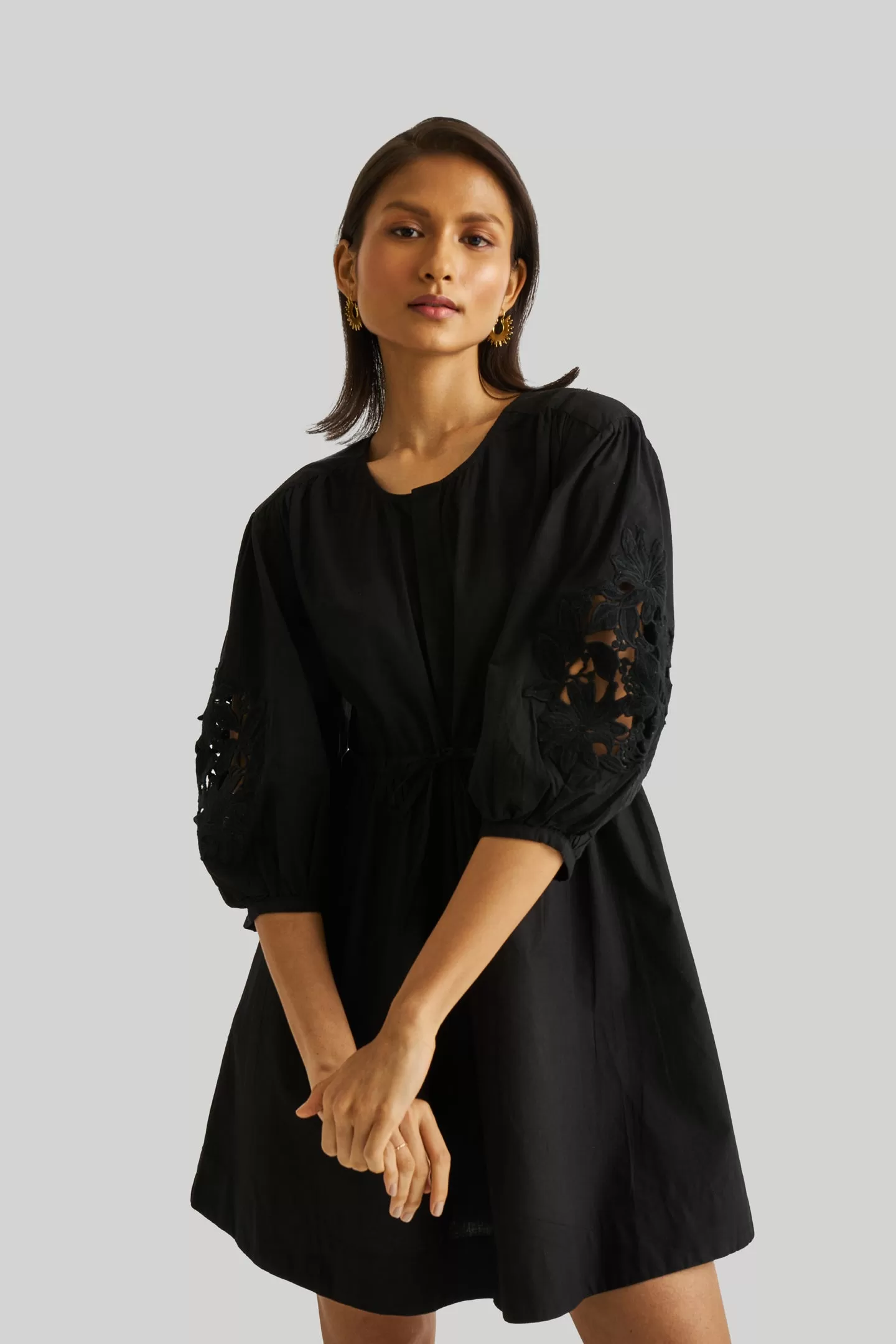 Reistor Shirt Dress with Balloon Sleeves in Black