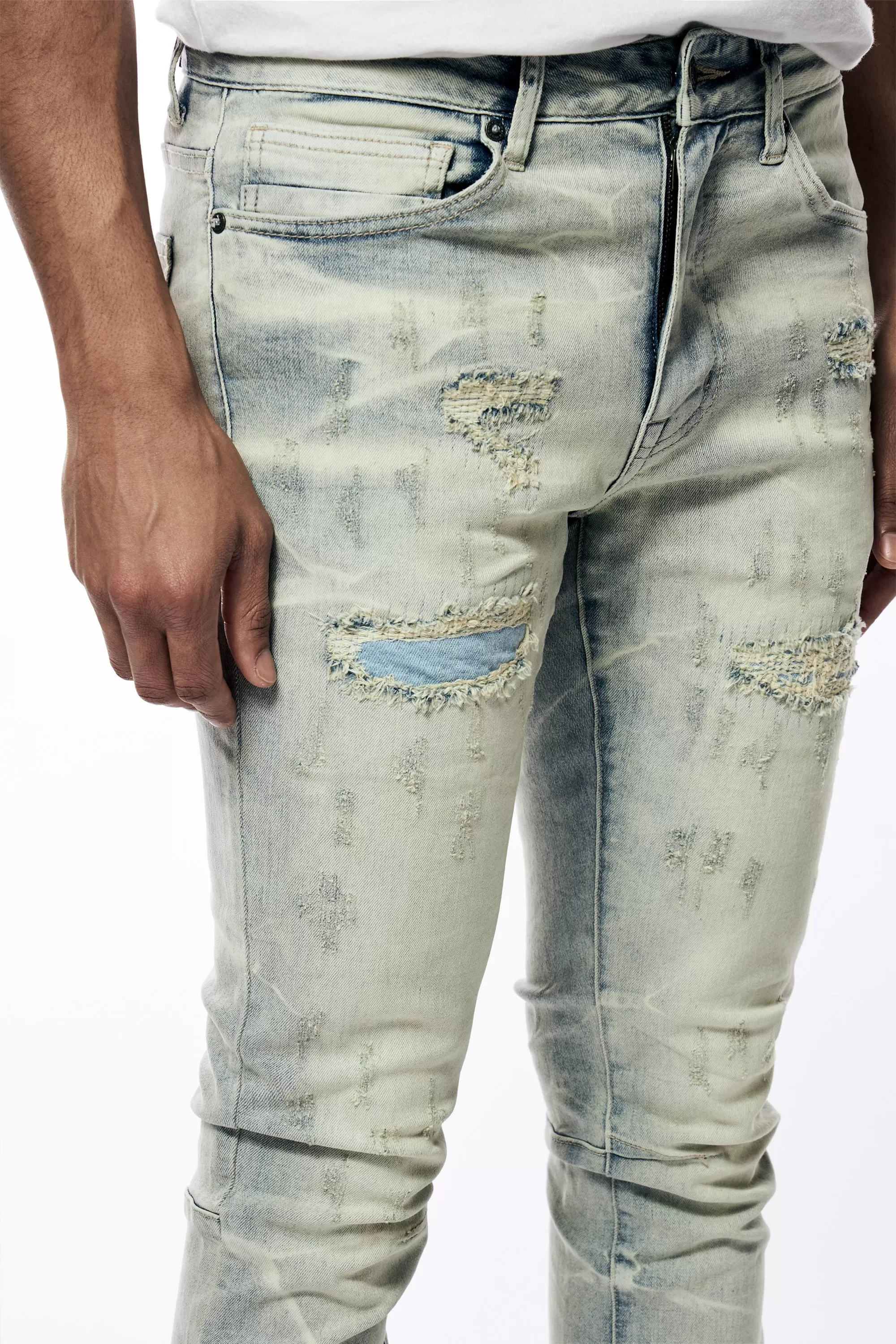 Rip & Repaired Lightning Washed Denim Jeans - Industrial Blue