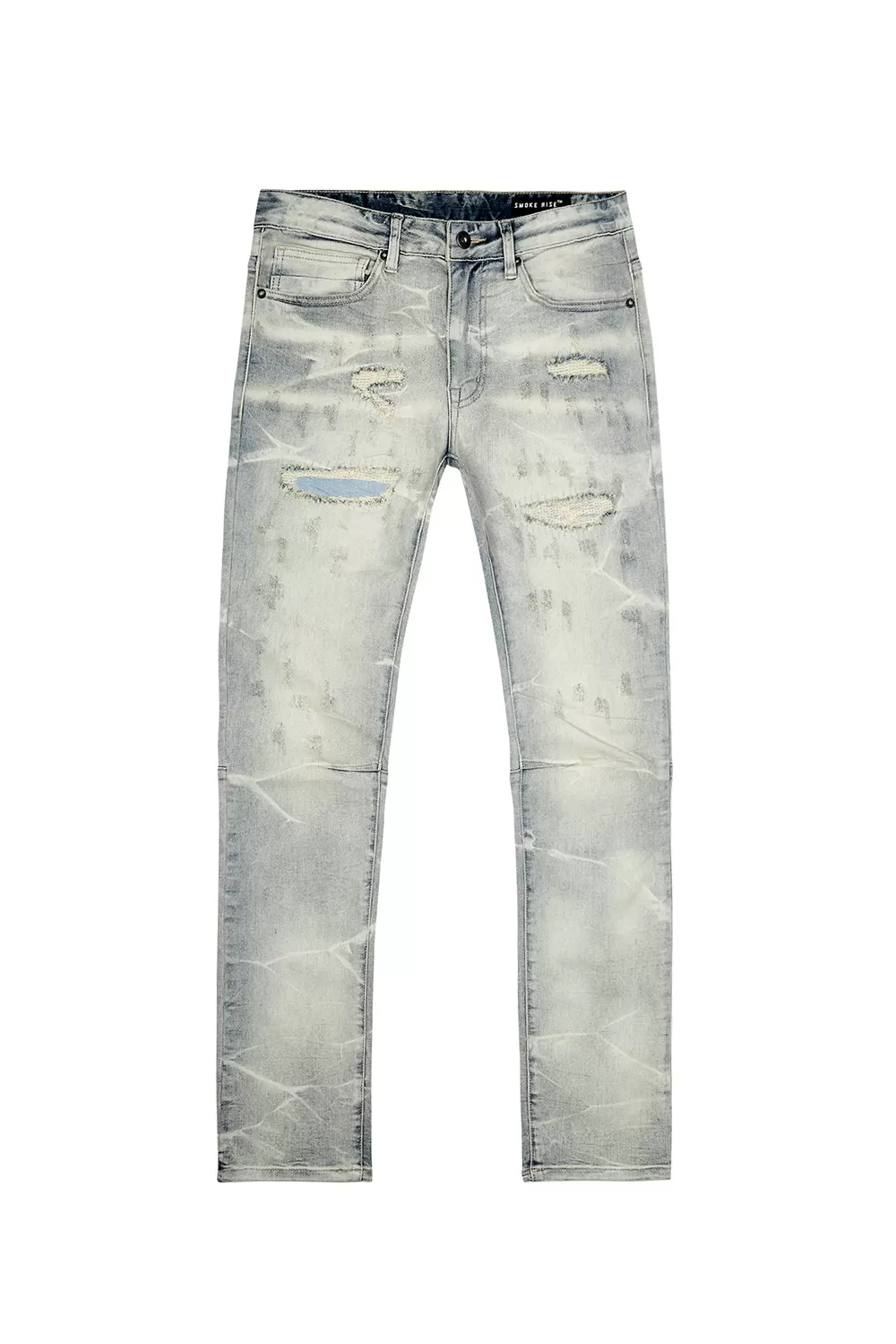 Rip & Repaired Lightning Washed Denim Jeans - Industrial Blue