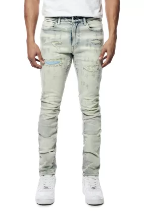 Rip & Repaired Lightning Washed Denim Jeans - Industrial Blue