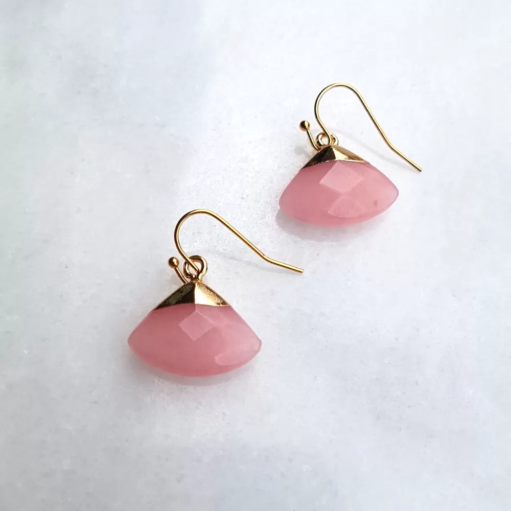 Rose Quartz Fan Single Gem Drop  Earrings