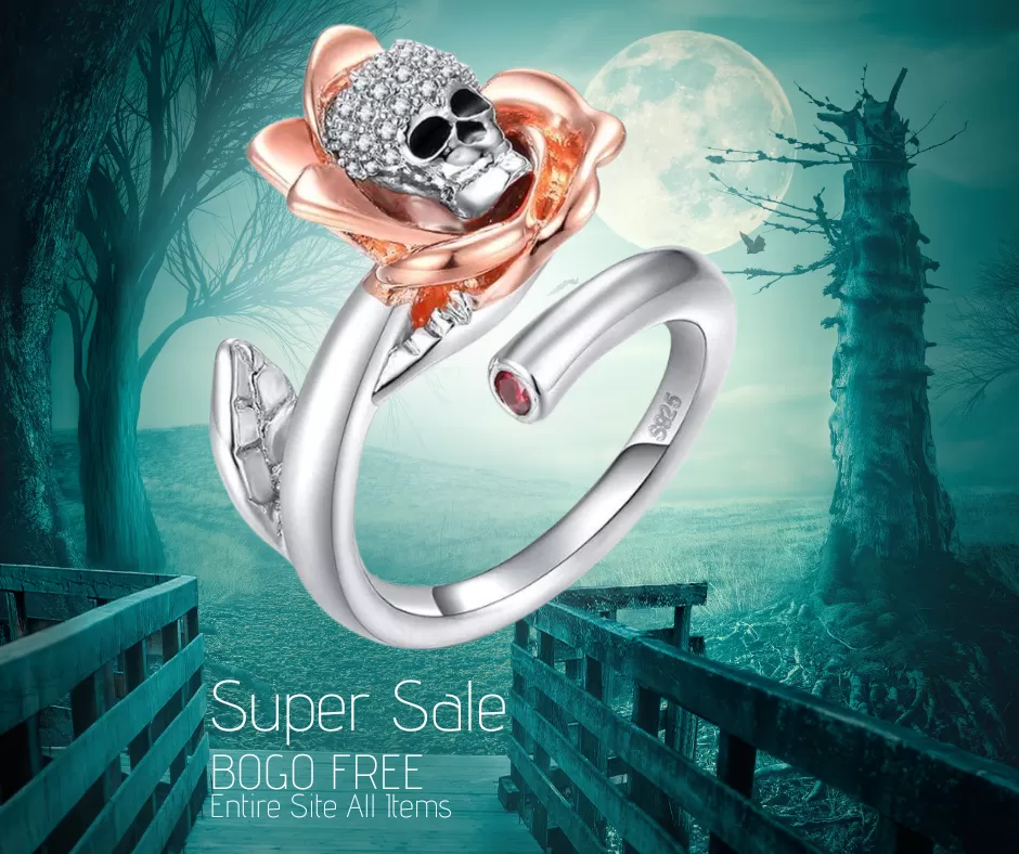 Rose Rising Skull Silver and Copper AAA Zircon Ring