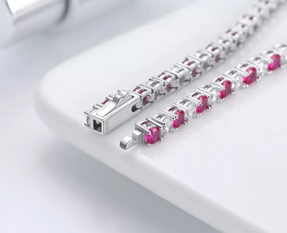 Ruby 925 Sterling Silver Tennis Bracelet