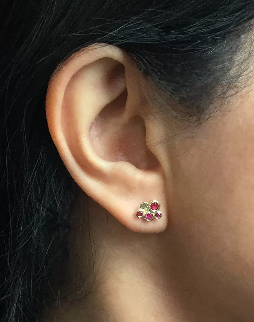 Ruby Cluster Stud Earrings