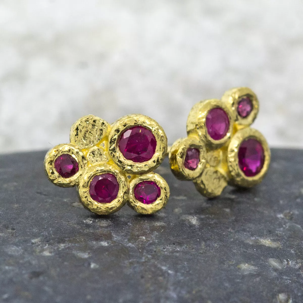 Ruby Cluster Stud Earrings