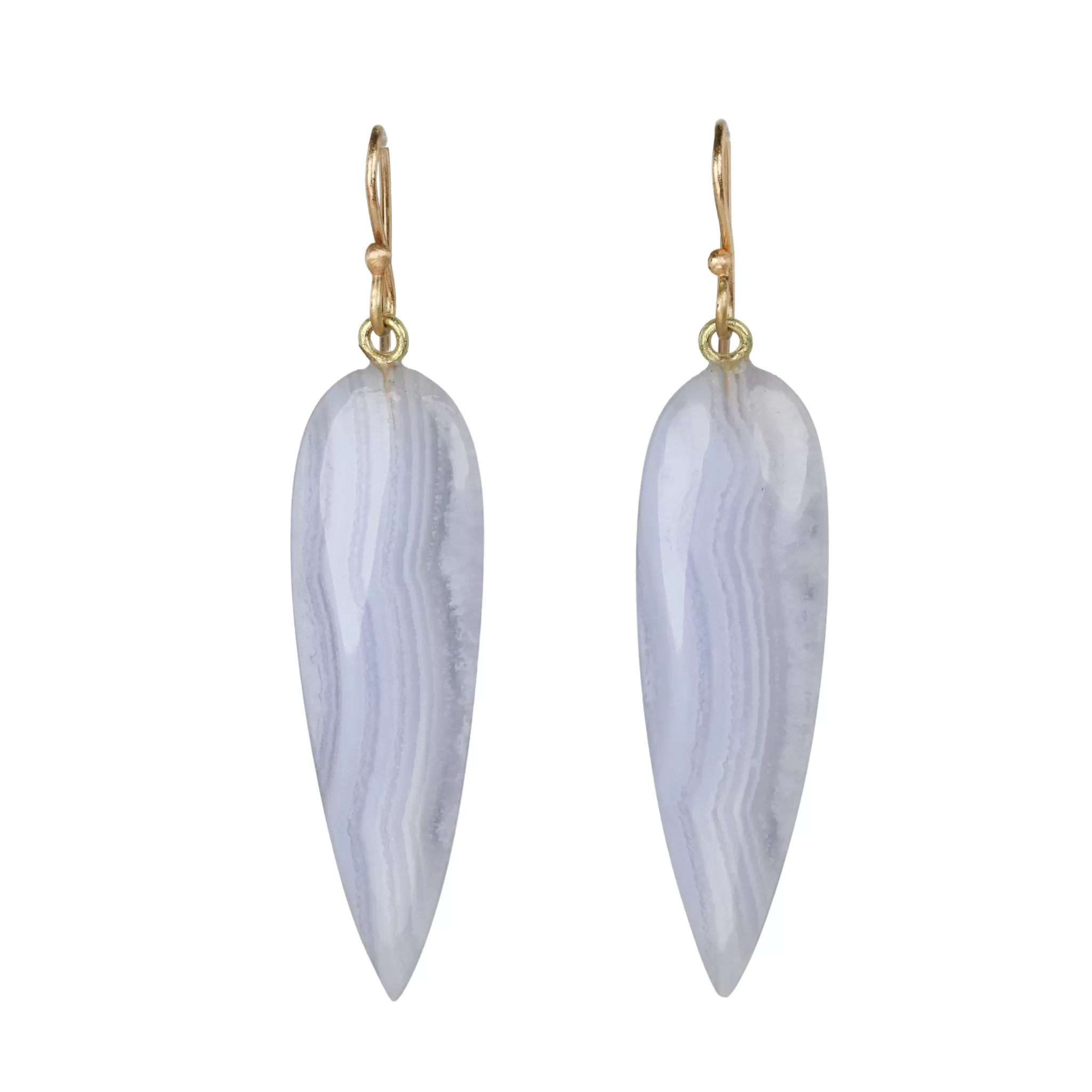 Smooth Inverted Teardrop Blue Lace Agate Earrings