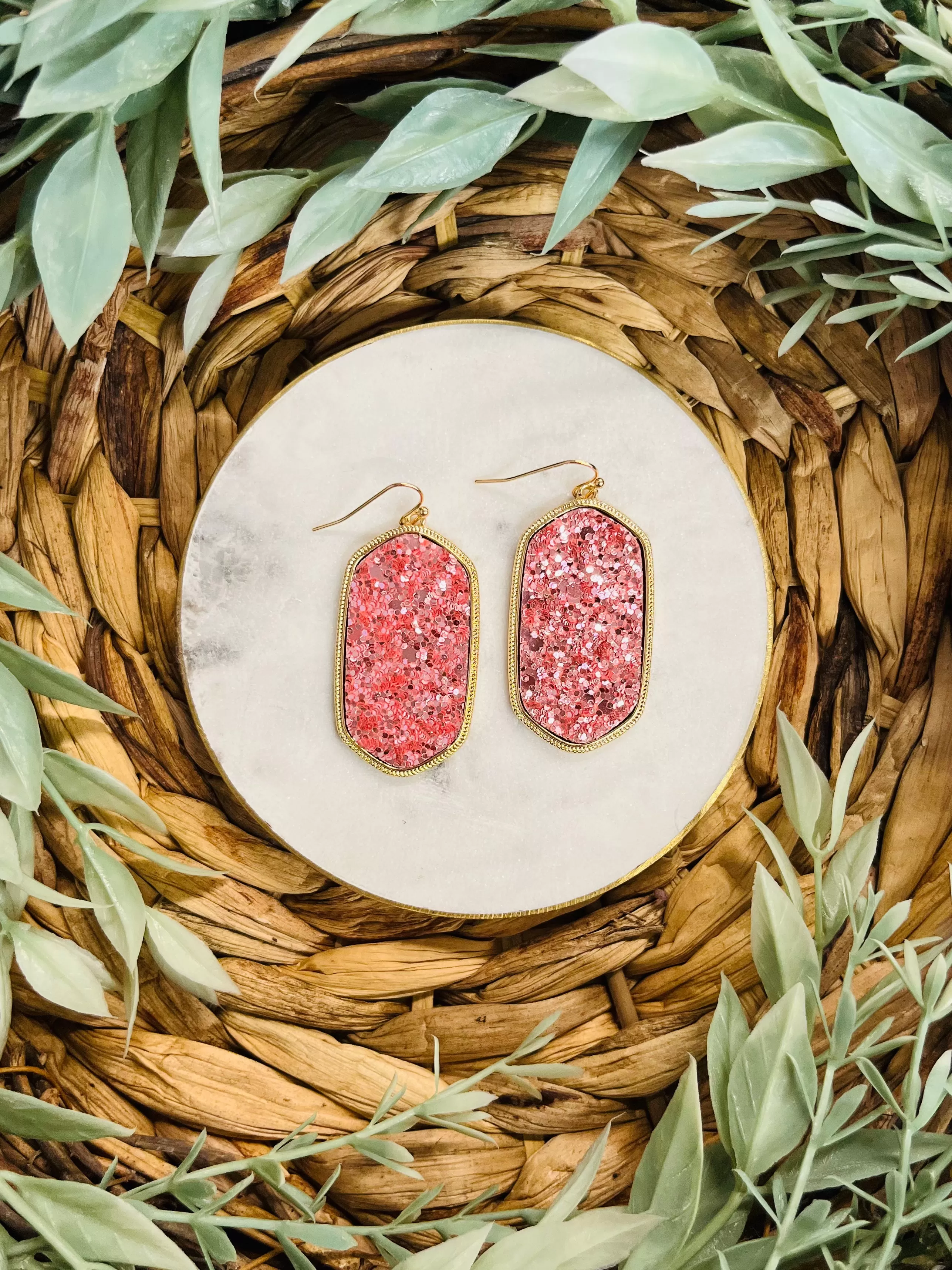 Sofia Glitter Hexagon Earrings  Blush