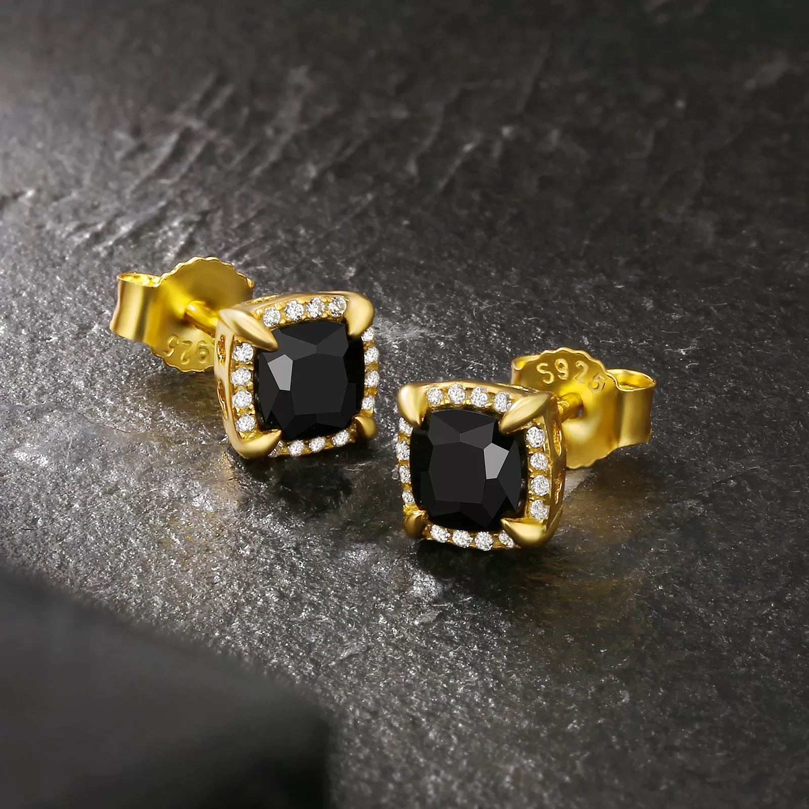 Square Black CZ Prong Setting Stud Earrings for Men