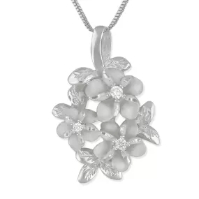 Sterling Silver 3 Plumeria and Maile Round Pendant Necklace, 16 2" Extender