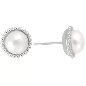 Sterling Silver Button Pearl Stud Earrings