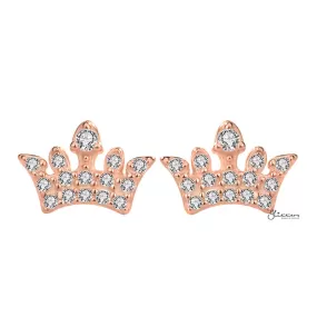 Sterling Silver CZ Paved Crown Stud Earrings - Rose Gold