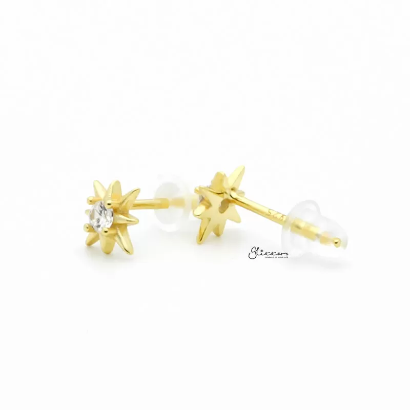 Sterling Silver CZ Star Stud Earrings - Gold