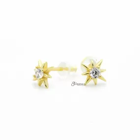 Sterling Silver CZ Star Stud Earrings - Gold