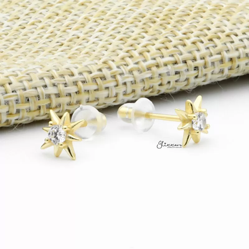 Sterling Silver CZ Star Stud Earrings - Gold