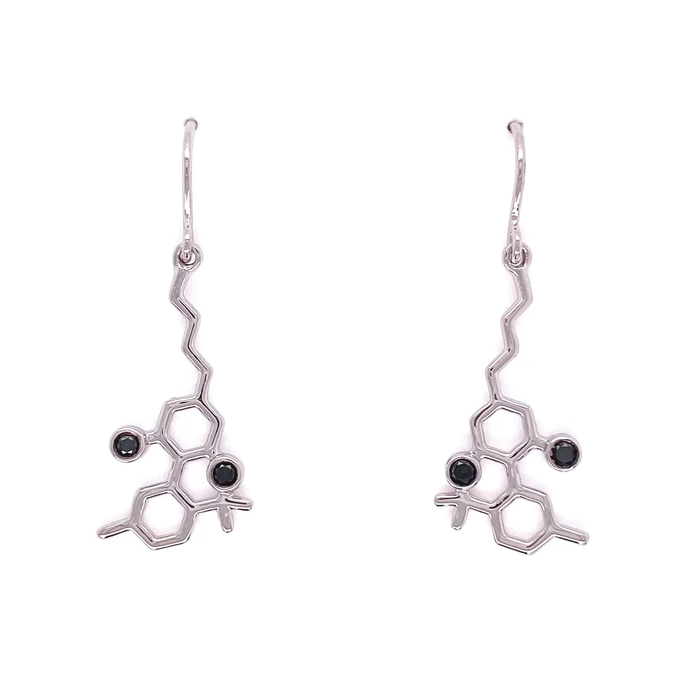 Sterling Silver Molecule Hook Earrings Black Diamond Gemstones