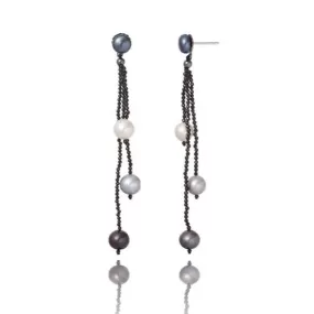 Sterling Silver Tassel Earrings with Mixed Pearls