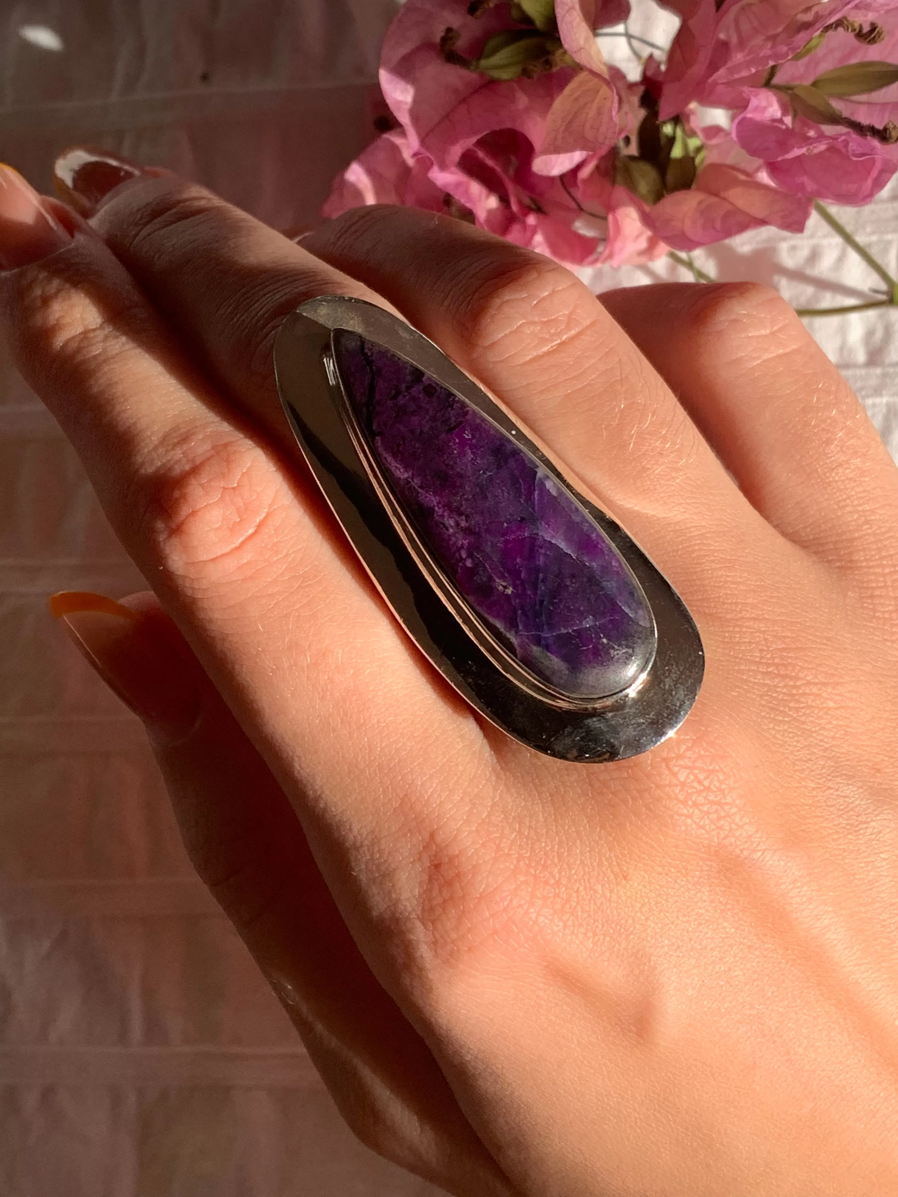 Sugilite Dinah Ring - XLong Skinny Teardrop (US 9)