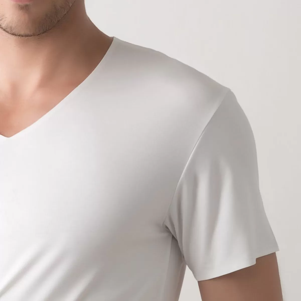 Swiss Cotton Seamless V Neck Short Sleeve Tee