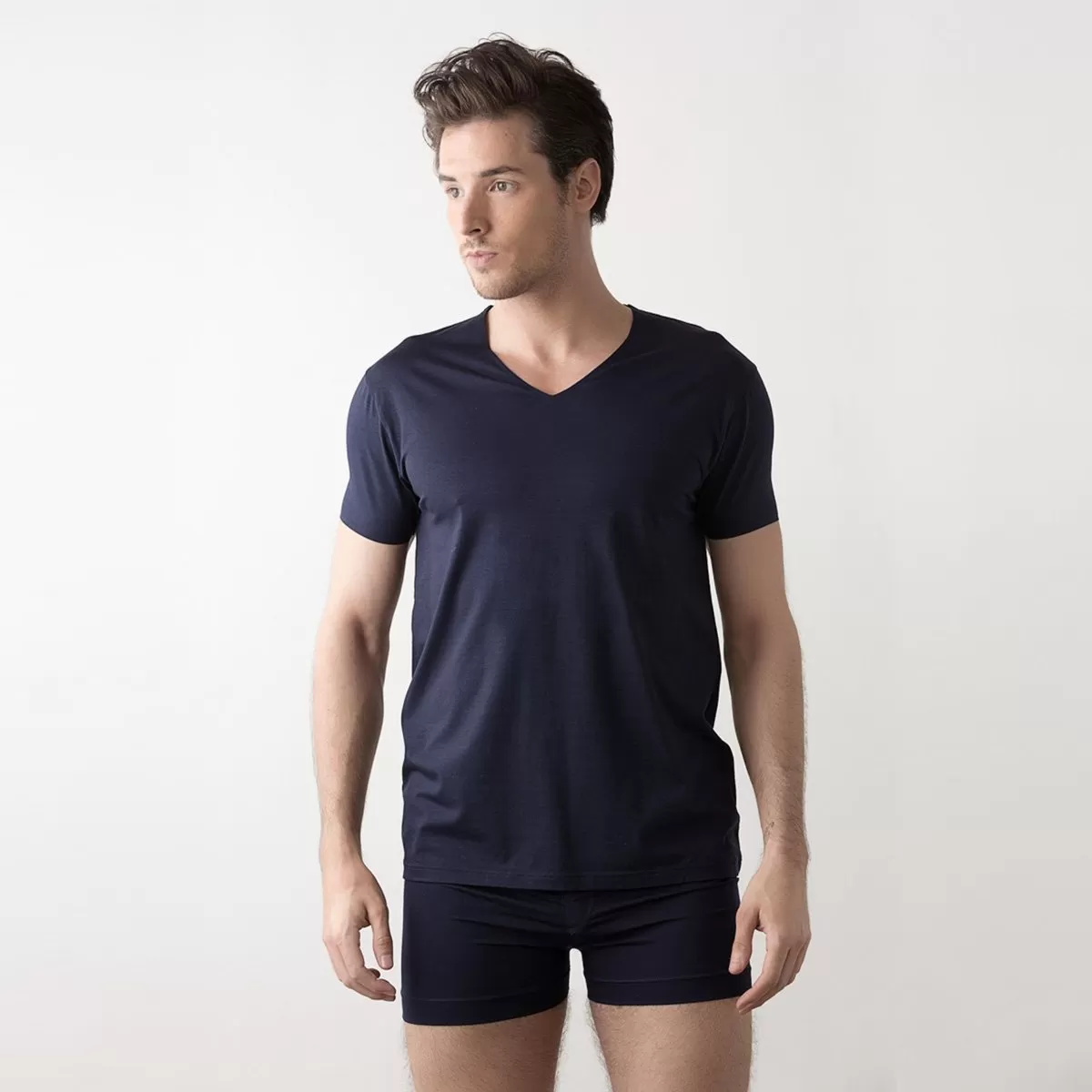 Swiss Cotton Seamless V Neck Short Sleeve Tee