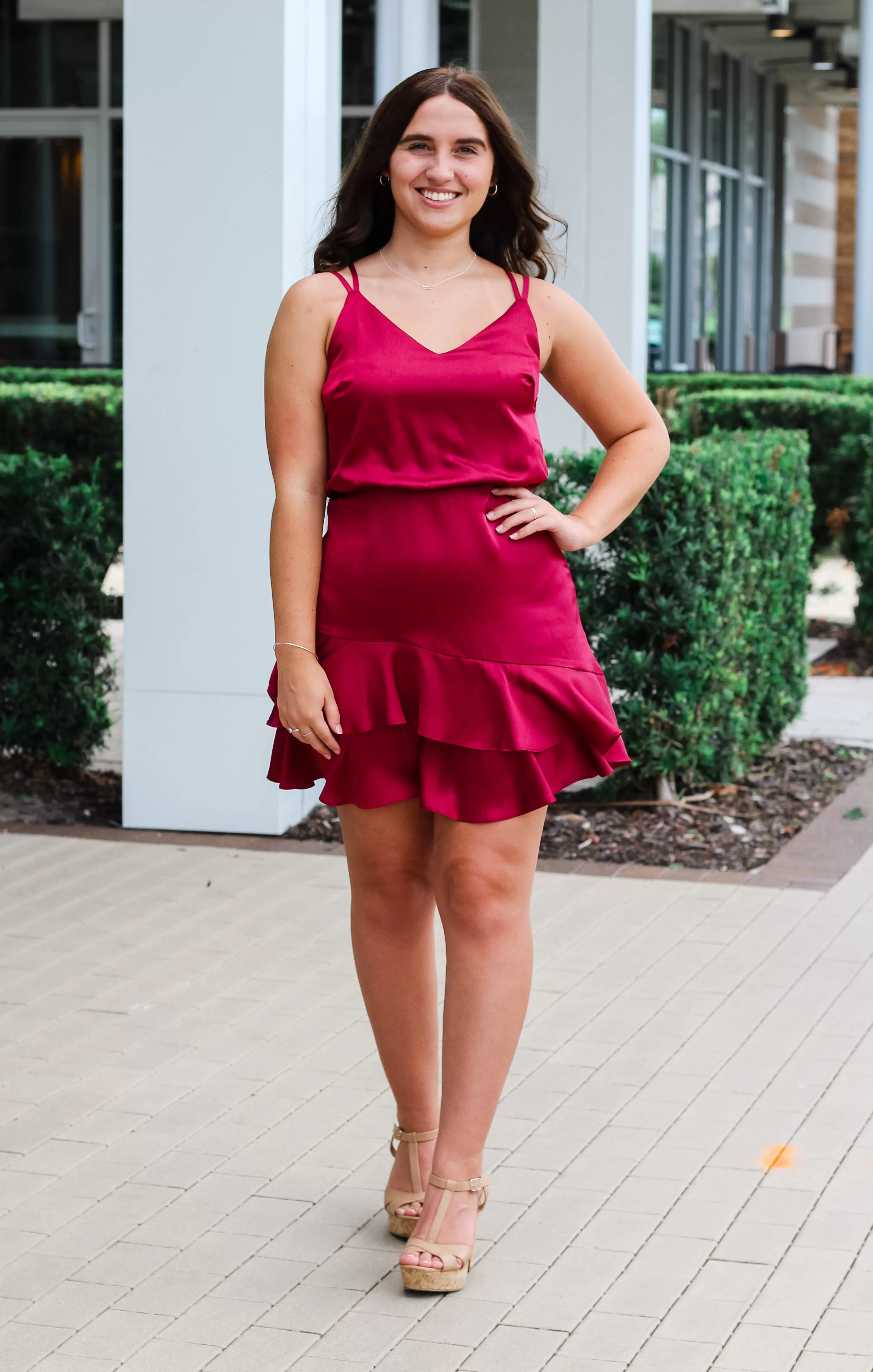 The Ruffle Hem Satin Mini (Garnet)