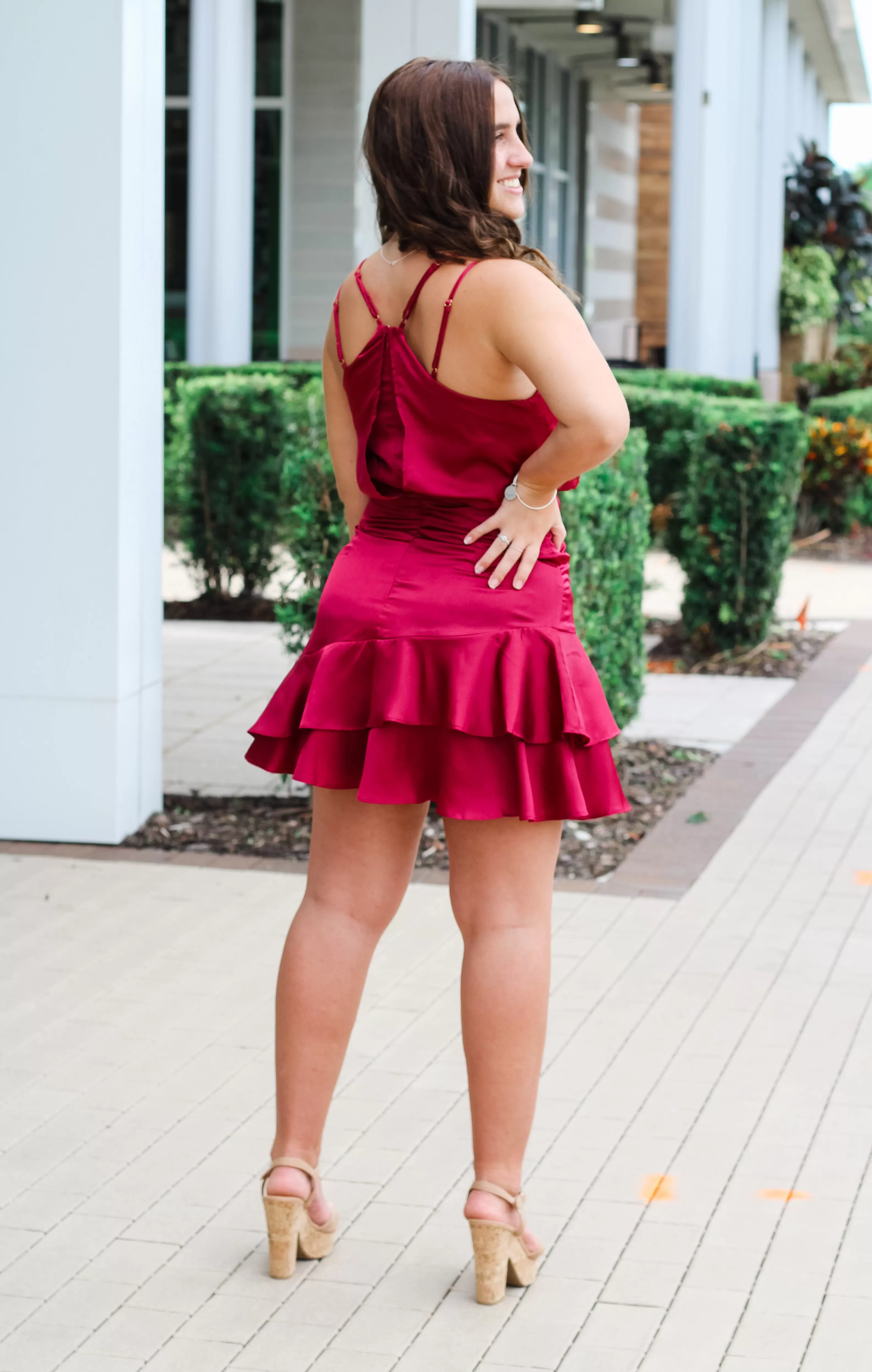 The Ruffle Hem Satin Mini (Garnet)