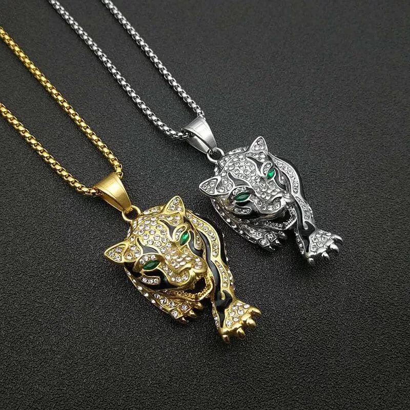 Tiger Rhinestone Pendant Necklace