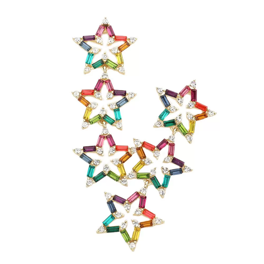 Triple Star Link Dangle Earrings