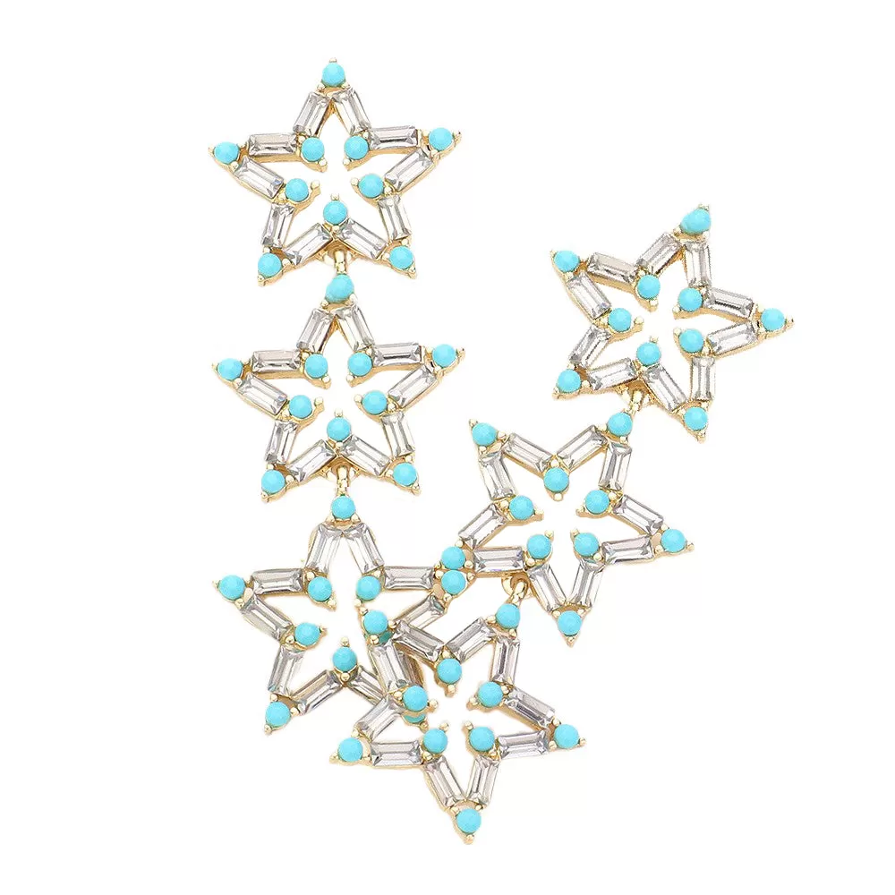 Triple Star Link Dangle Earrings