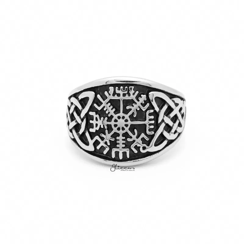 Viking Compass Stainless Steel Ring with Celtic Knot Symbol