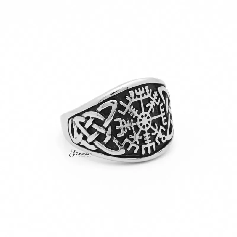 Viking Compass Stainless Steel Ring with Celtic Knot Symbol