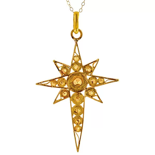 Vintage Filigree Starburst Cross Pendant Necklace