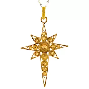 Vintage Filigree Starburst Cross Pendant Necklace