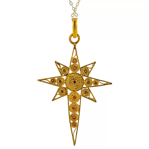 Vintage Filigree Starburst Cross Pendant Necklace