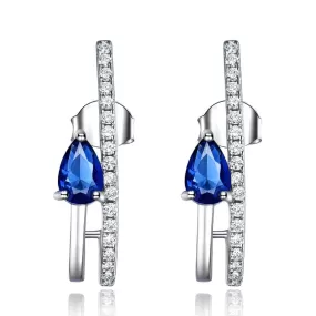 Water Drop Created Nano Blue Sapphire Stud Earrings - 925 Sterling Silver