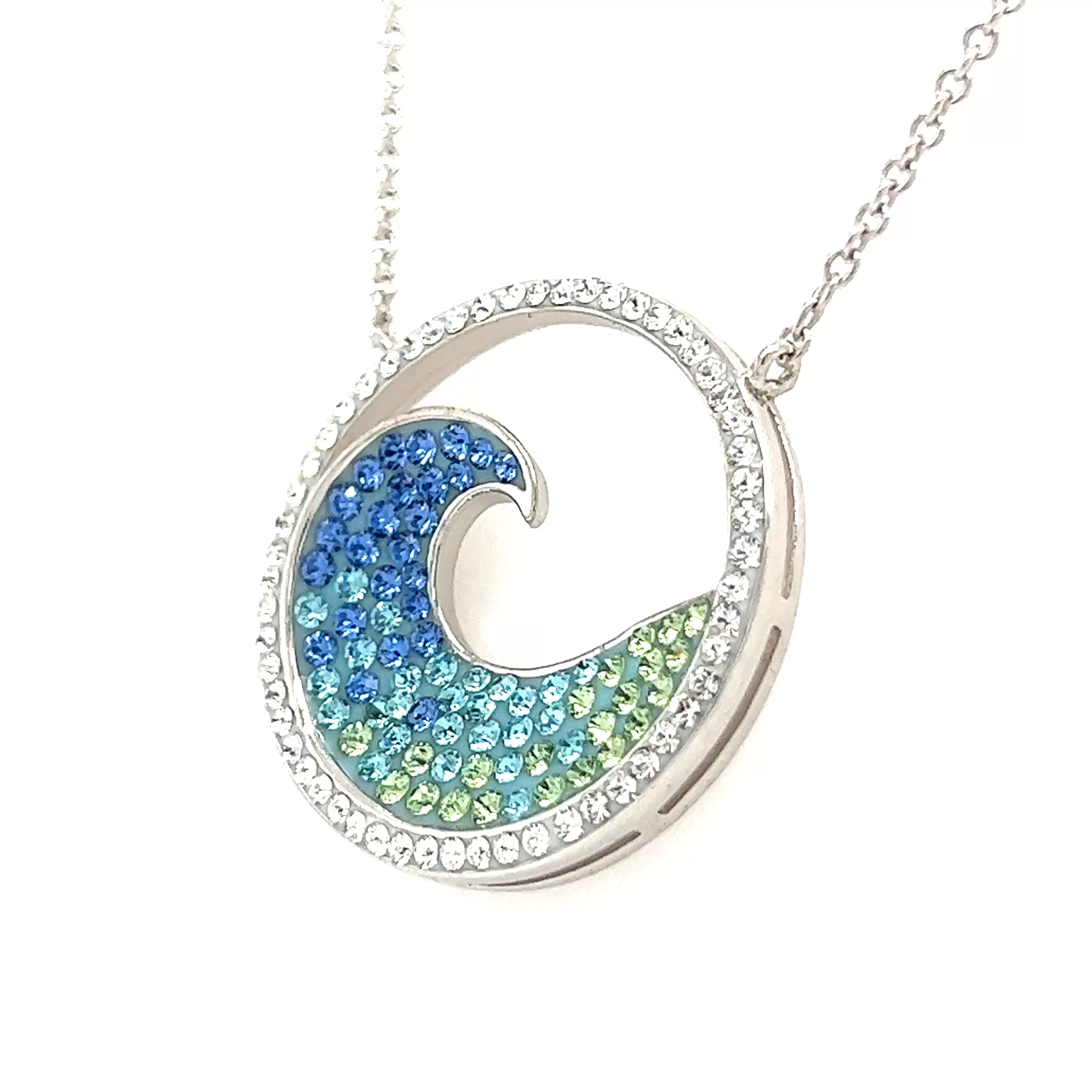 Wave Necklace with Crystals in Sterling Silver