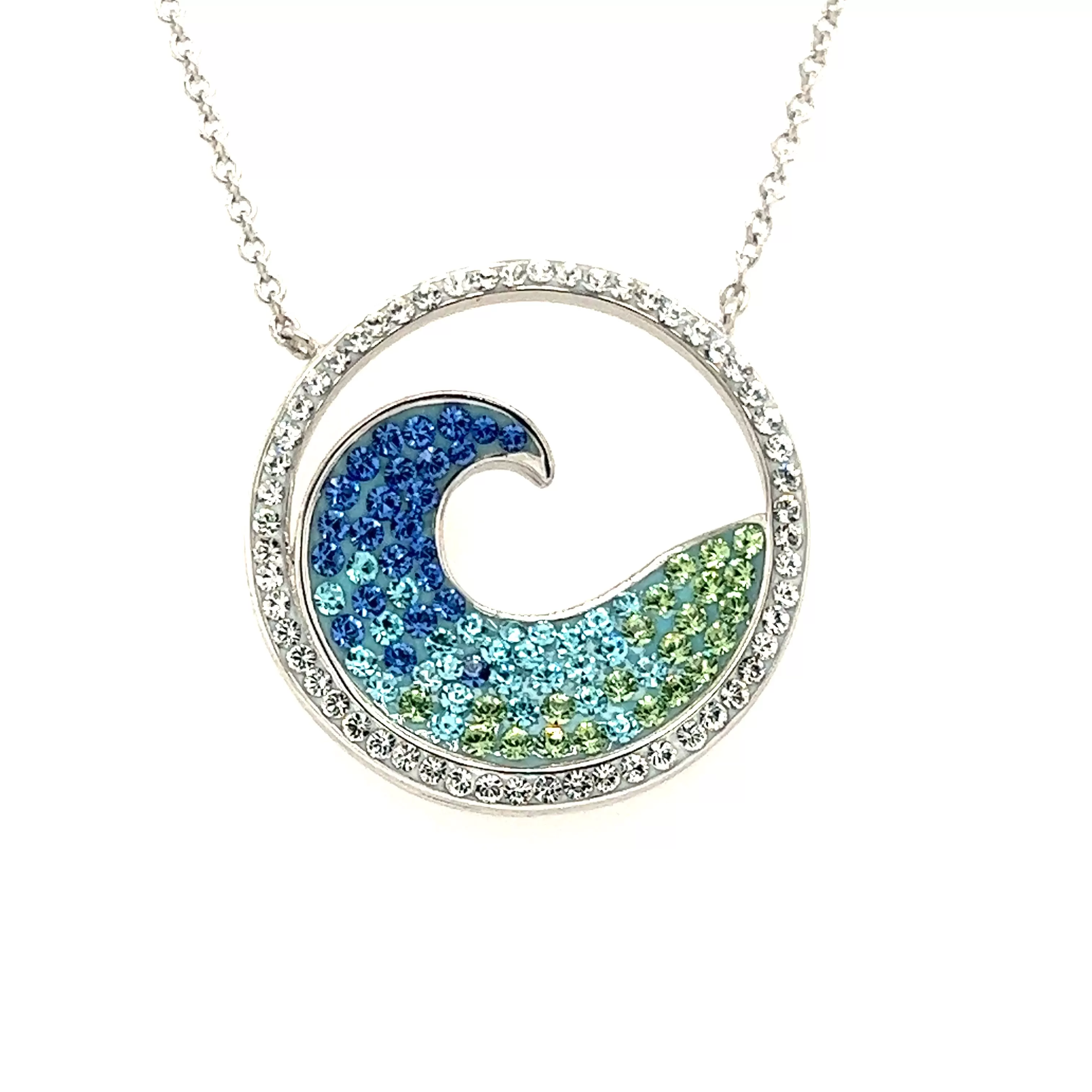 Wave Necklace with Crystals in Sterling Silver