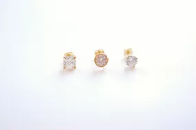 Wholesale Solid 14k Yellow Gold Stud Earrings - Yellow Gold White CZ Earrings, Round Solitaire Studs, Princess Cut Stud Earrings, 3mm Studs, 4mm Studs