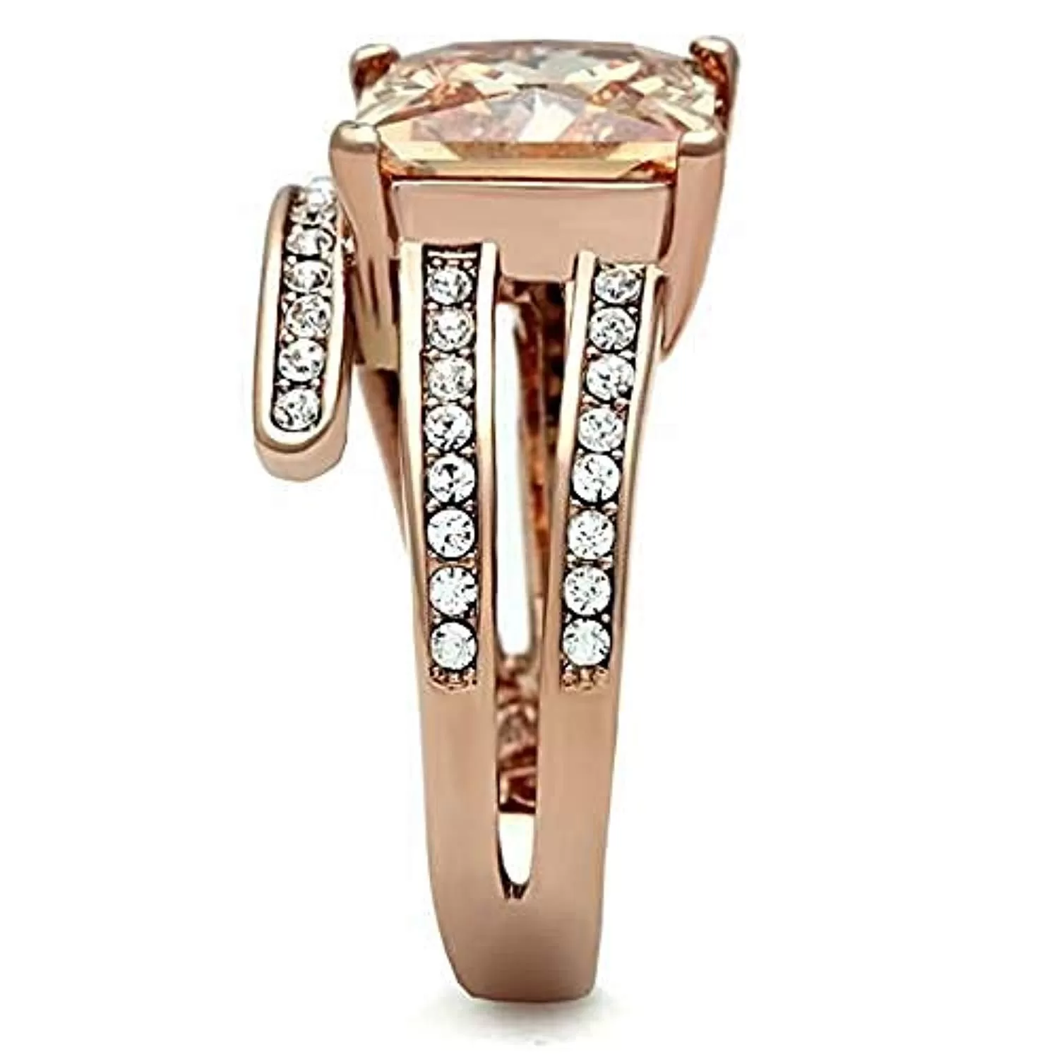 WildKlass Stainless Pave Steel Ring IP Rose Gold Women AAA Grade CZ Champagne