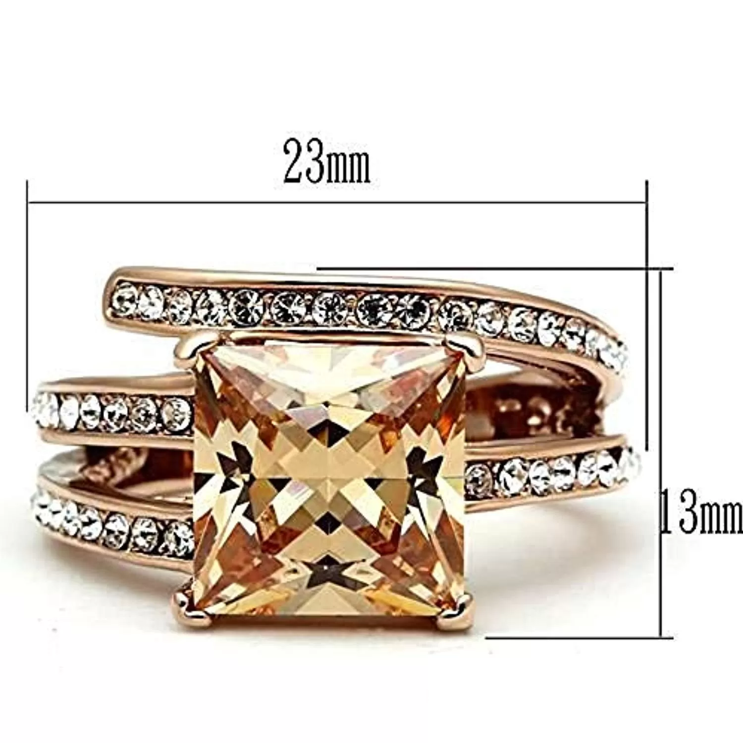 WildKlass Stainless Pave Steel Ring IP Rose Gold Women AAA Grade CZ Champagne